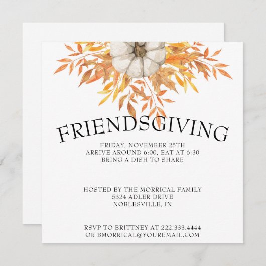 Invitation de Thanksgiving - éditable (Devant / Derrière)
