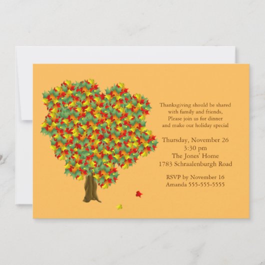 Invitation de Thanksgiving Fall Tree (Devant)
