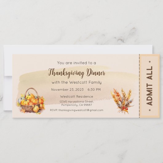 Invitation de Thanksgiving, Invitation du dîner de (Devant)