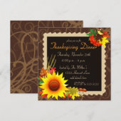 Invitation de Thanksgiving marron Fleur de soleil  (Devant / Derrière)