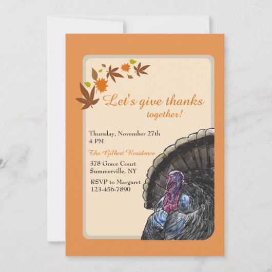 Invitation de Thanksgiving pour la dinde d'automne (Devant)