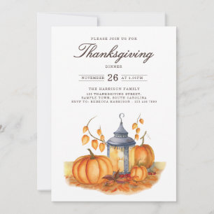 Invitation de Thanksgiving rustique avec citrouill