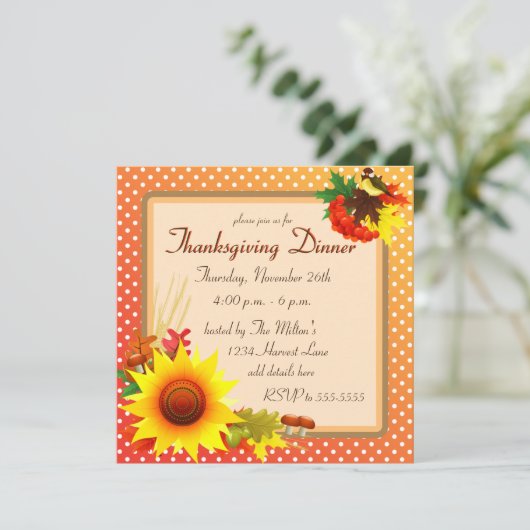 Invitation de Thanksgiving Tournesol et oranger (Debout devant)