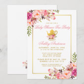 Invitation de thé Baby shower rose Floral or (Devant / Derrière)