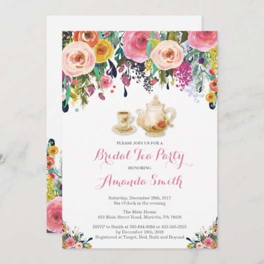 Invitation de thé de Fête de la mariée (Devant / Derrière)