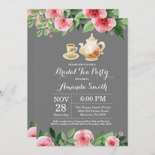 Invitation de thé de Fête de la mariée (Devant / Derrière)
