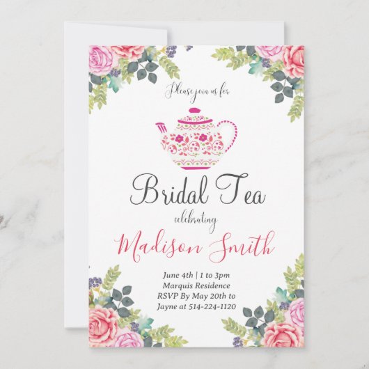Invitation de thé de mariage à la théière (Devant)