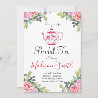 Invitation de thé de mariage à la théière