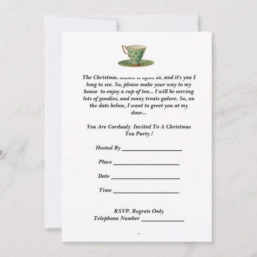 Invitation de thé de Noël (Dos)