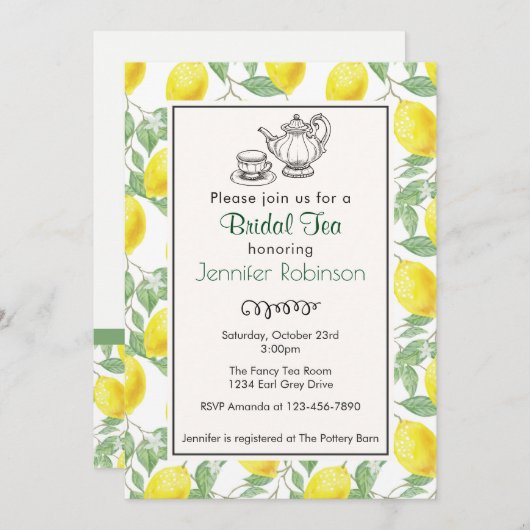 Invitation de thé Motif de citron jaune (Devant / Derrière)