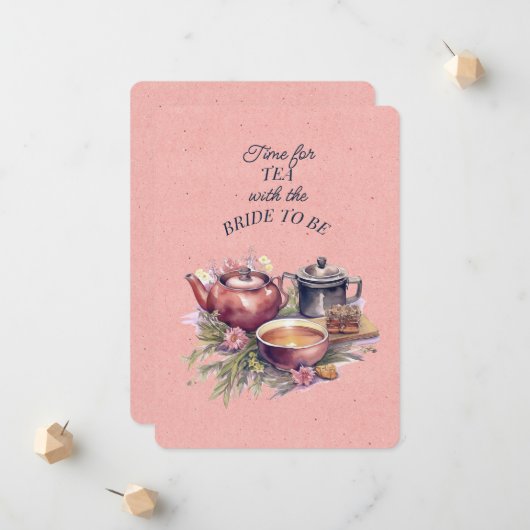 Invitation de théière de la fête de thé rose (Devant/Arrière en situation)