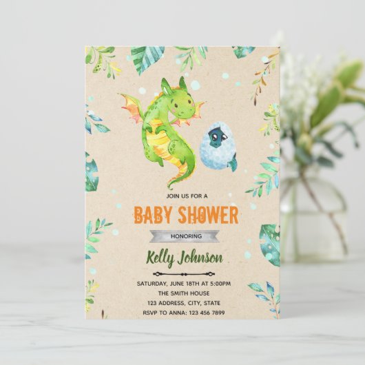 Invitation de thème baby shower Dragon (Debout devant)