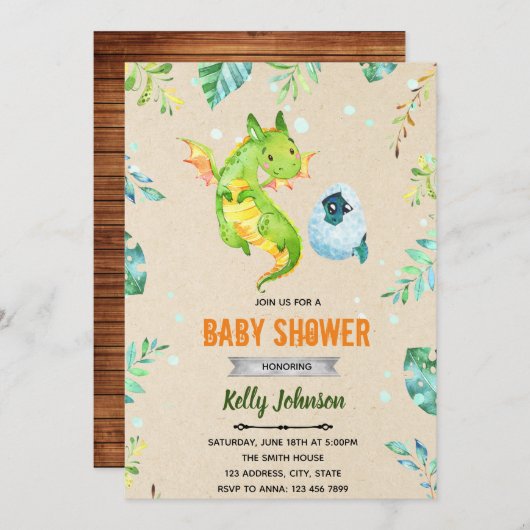 Invitation de thème baby shower Dragon (Devant / Derrière)