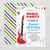 Invitation de thème d'anniversaire de musique rock (Devant / Derrière)