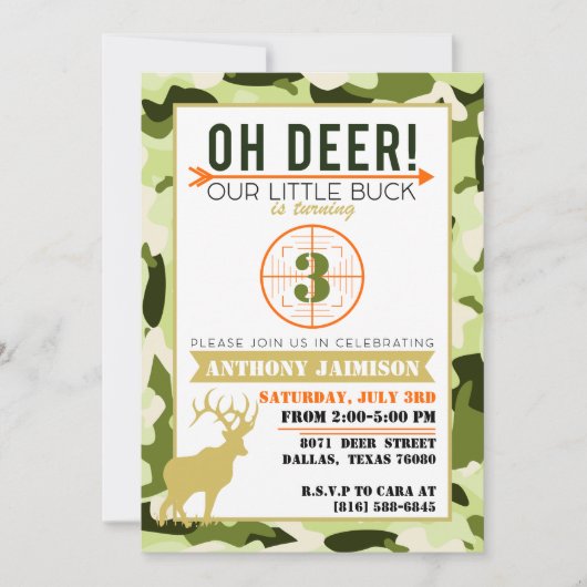 Invitation de thème de chasse Oh Deer Camo Couleur (Devant)