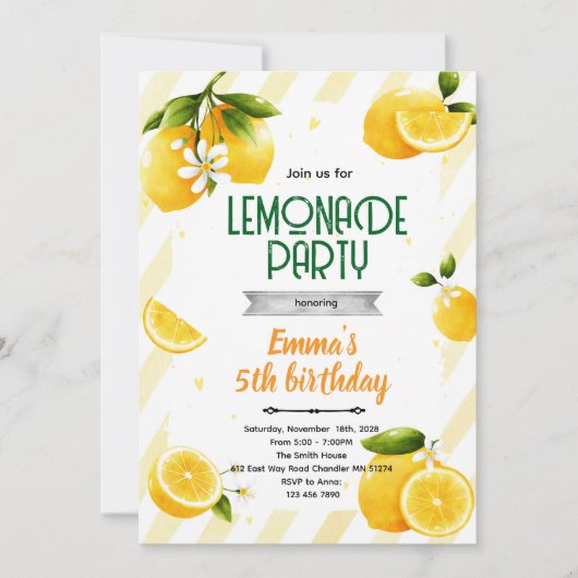 Invitation de thème de fête au citron mignon (Devant)