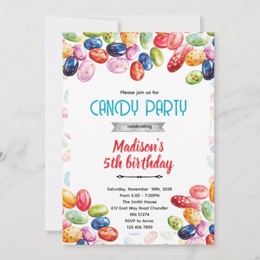 Invitation de thème de fête de jellybean mignon (Devant)