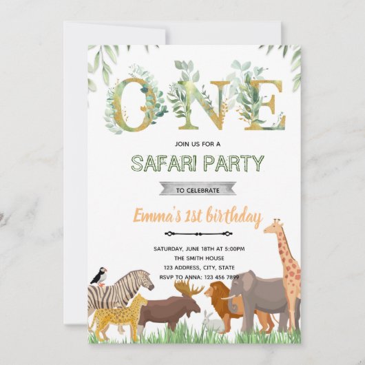 Invitation de thème de fête de zoo de verdure UN (Devant)