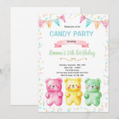 Invitation de thème de fête d'ours gommé mignon (Devant / Derrière)
