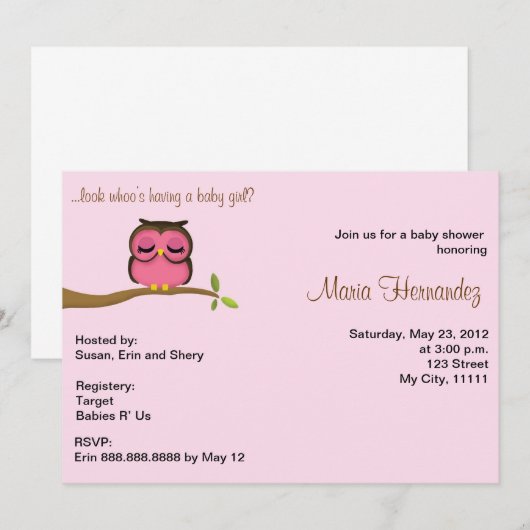 Invitation de thème de hibou de bébé (Devant / Derrière)