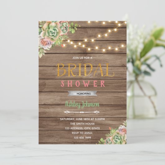 Invitation de thème de mariage de succulentes (Debout devant)