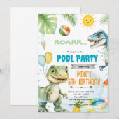 Invitation de thème de piscine de dinosaure mignon (Devant / Derrière)