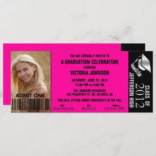 Invitation de ticket d'admission à la graduation p (Devant / Derrière)