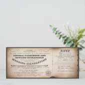 Invitation de ticket vintage mariage avec concepti (Debout devant)