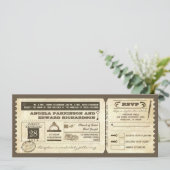 Invitation de ticket vintage mariage avec concepti (Debout devant)