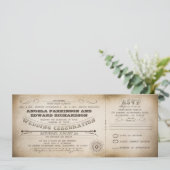 Invitation de ticket vintage mariage avec concepti (Debout devant)