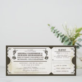 Invitation de ticket vintage mariage avec concepti (Debout devant)