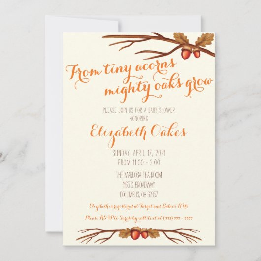 Invitation De Tiny Acorns Mighty Oaks Grow Baby shower (Devant)