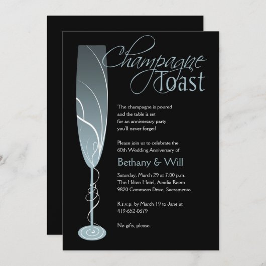 Invitation de toast au champagne diamant bleu (Devant / Derrière)