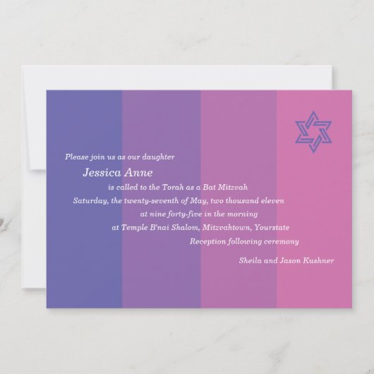 Invitation de Tonal Purple Bat mitzvah (Devant)