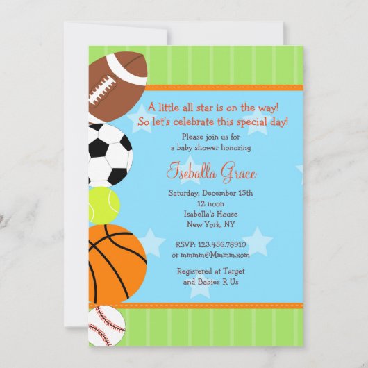 Invitation de tout Baby shower Sport Star (Devant)