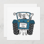 Invitation de tracteur bleu Mariage campagnard per (Devant / Derrière)