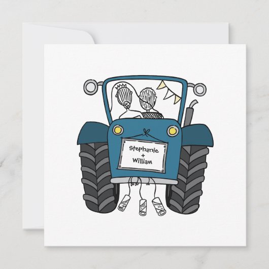 Invitation de tracteur bleu Mariage campagnard per (Devant)
