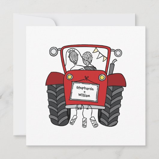Invitation de tracteur rouge Mariage campagnard pe (Devant)