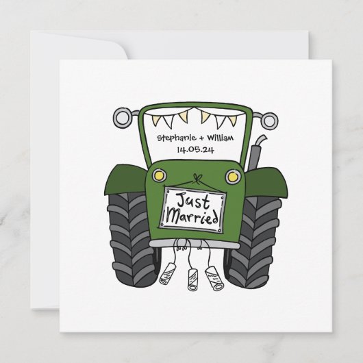 Invitation de tracteur vert Mariage campagnard per (Devant)