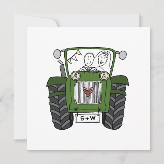 Invitation de tracteur vert Mariage campagnard per (Devant)