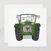 Invitation de tracteur vert Mariage campagnard per (Devant / Derrière)