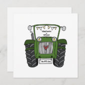 Invitation de tracteur vert Mariage campagnard per (Devant / Derrière)