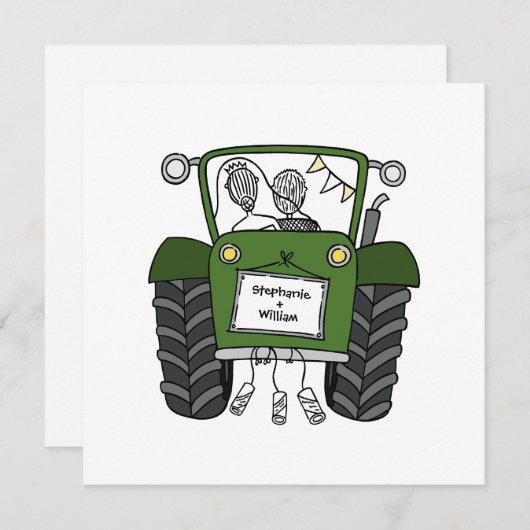 Invitation de tracteur vert Mariage campagnard per (Devant / Derrière)