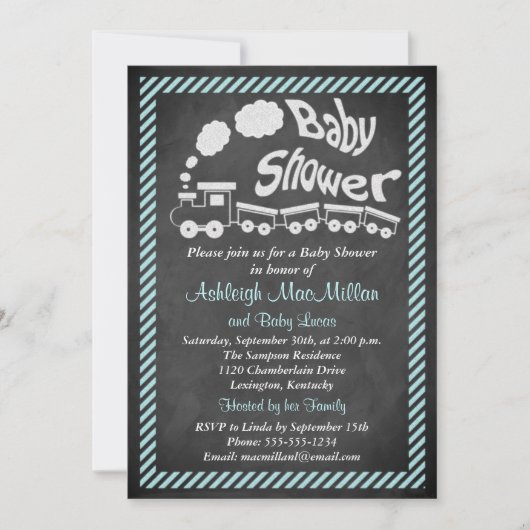 Invitation de train de baby shower de tableau - (Devant)