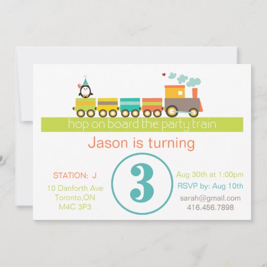 Invitation de train pour le troisième anniversaire (Devant)