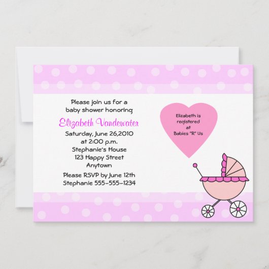 Invitation de transport d'Baby shower rose (Devant)
