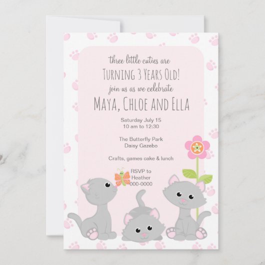 Invitation de trois petits chatons (Devant)