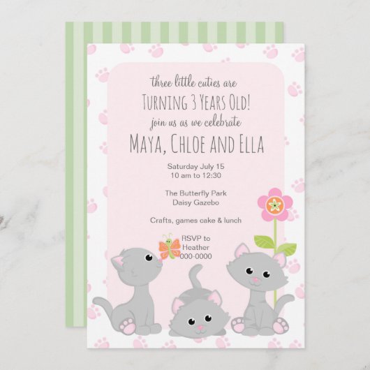 Invitation de trois petits chatons (Devant / Derrière)