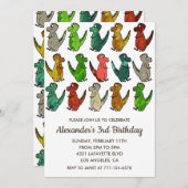 Invitation de trois rex anniversaire coloré blanc (Devant / Derrière)