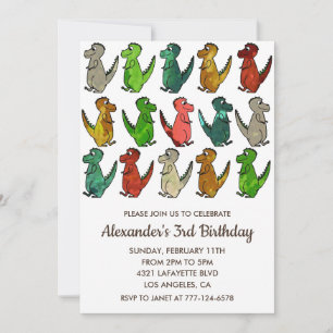 Invitation de trois rex anniversaire coloré blanc